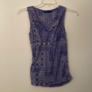 Blue and white print blouse